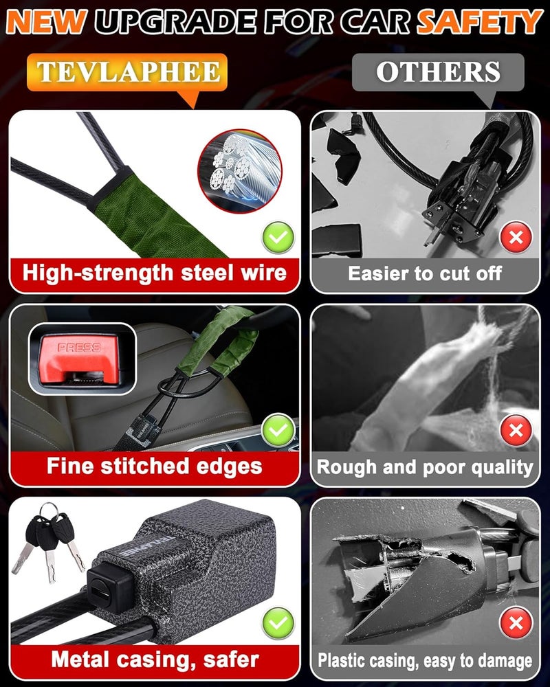 Tevlaphee Steering Wheel Lock Seat Belt Lock Universal Anti Theft Car Device Car Lock Car Theft Prevention with 3 Keys for Car Security Fit Most Vehicles Truck SUV Van (Green) - Image 3